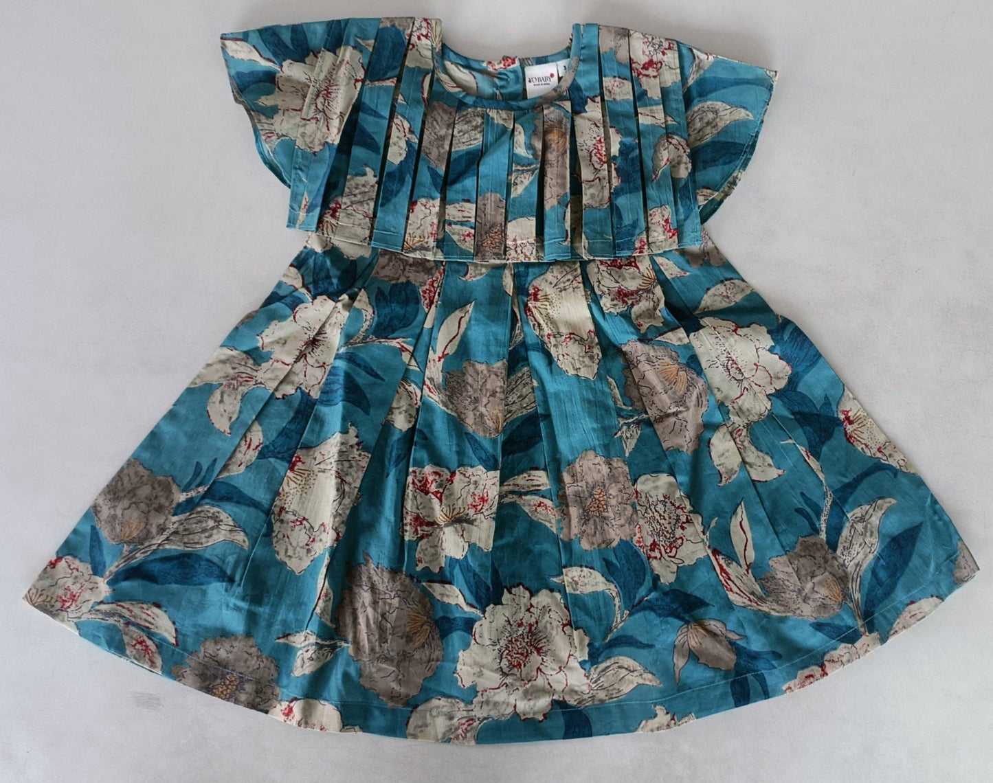 Turquoise Floral Box Pleated Dress