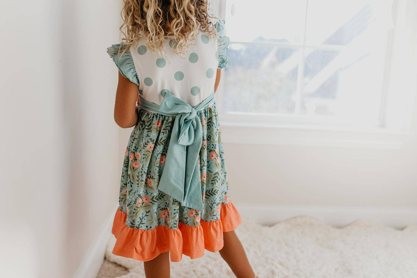 Sage and Dusty Blue Floral Rosette Dress