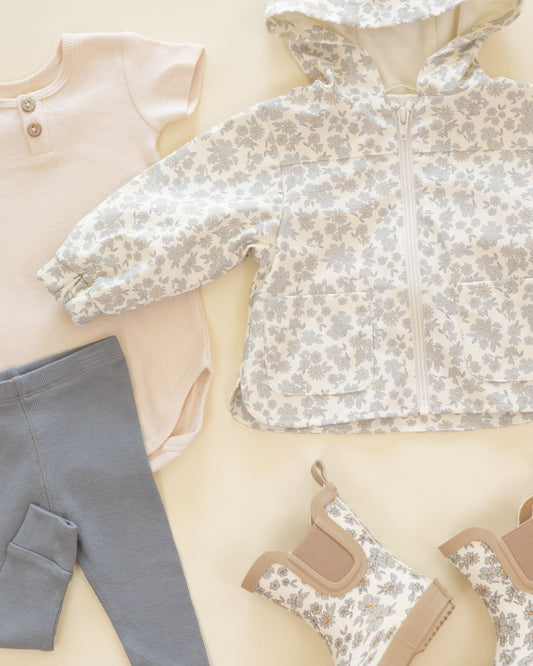 Blue Floral Rain Coat