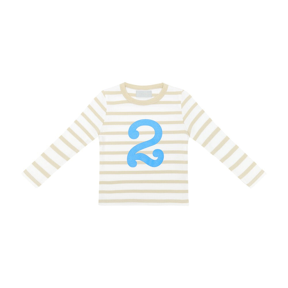 Sand/White Stripe Number (Blue) Tee