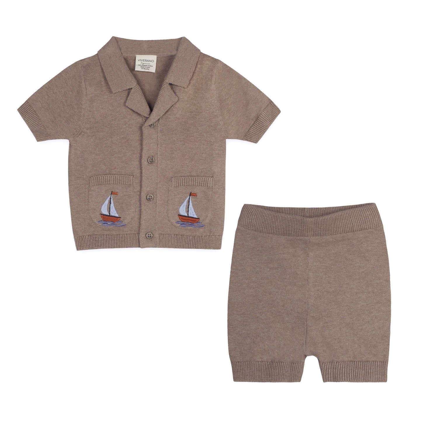 Sailboat Embroidered Pocket Knit Short Set