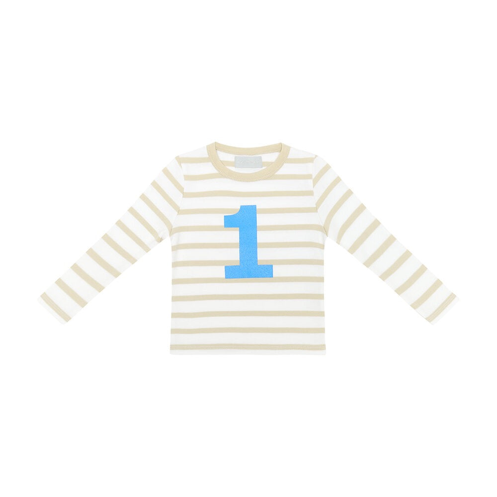 Sand/White Stripe Number (Blue) Tee