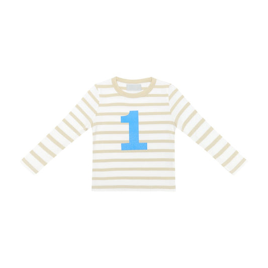 Sand/White Stripe Number (Blue) Tee