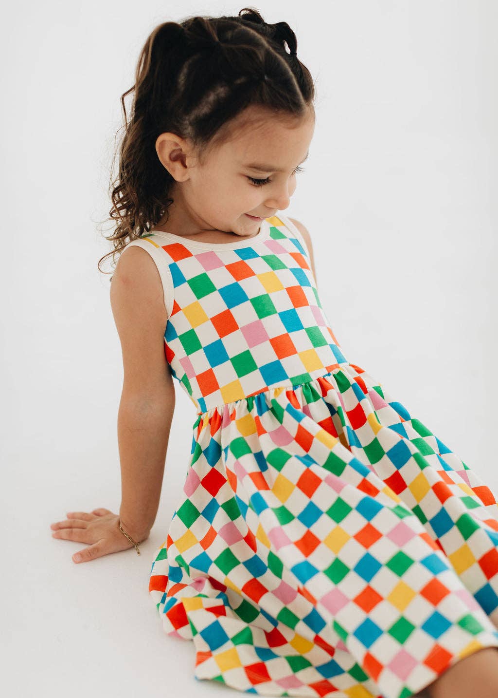 Sleeveless Twirl Dress in Party Checkers