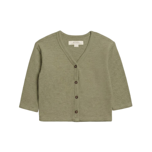 Wells Waffle Knit Button Cardigan - Fern