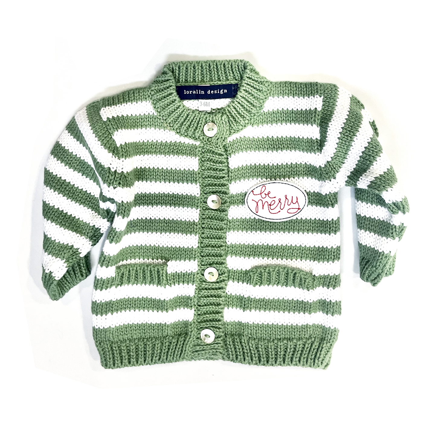 "Be Merry" Green/White Striped Cardigan