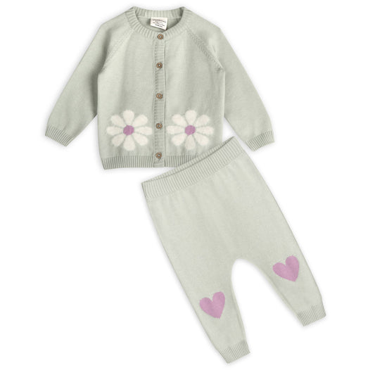 Flower & Heart Baby Sweater Set