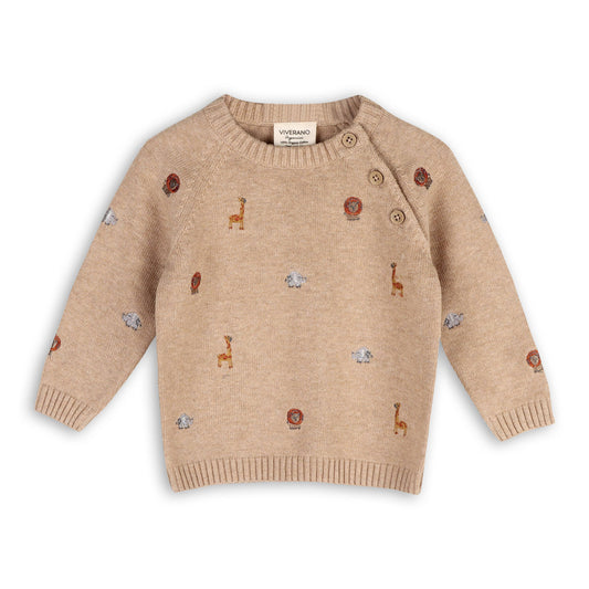 Safari Animal Embroidered Baby Pullover