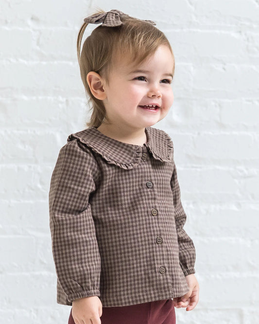 Yael Chestnut Plaid Ruffle Top