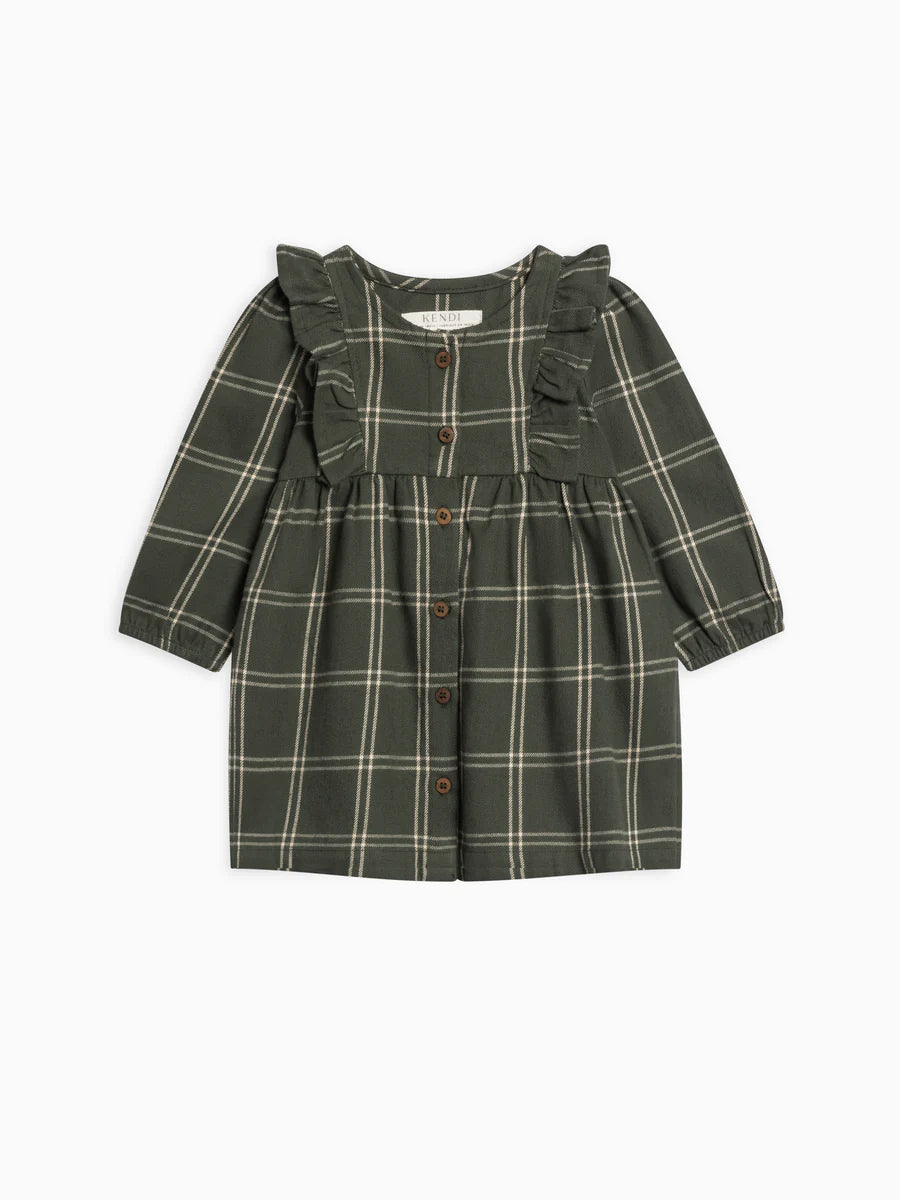 Rya Pine Plaid Ruffle Dress