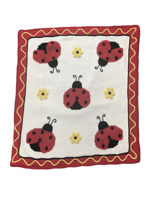 Lady bugs and Daisies  Knit Blanket