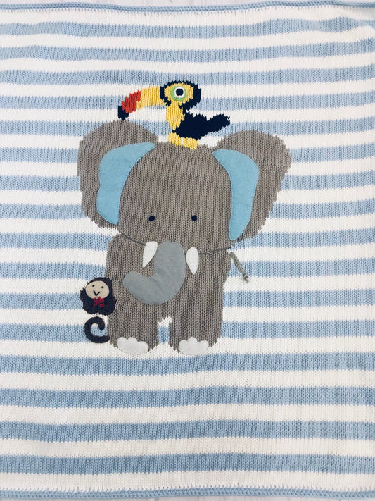Blue Elephant and Friends Knit Blanket