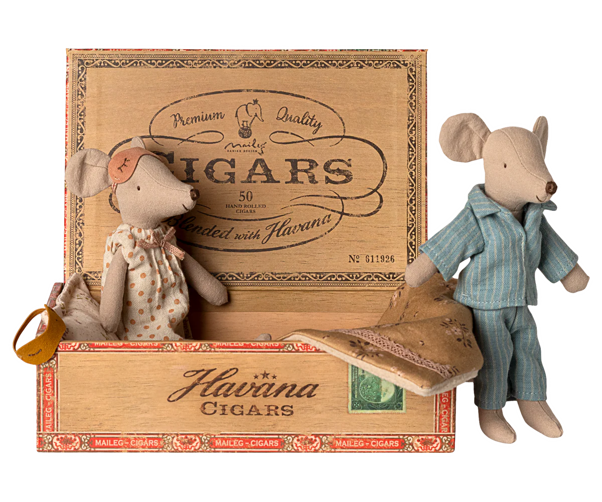 Mum & Dad Mice in Cigar Box