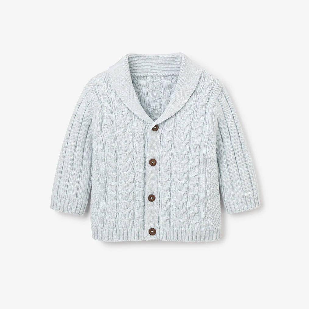 Pale Blue V-Neck Horseshoe Cable Cardigan