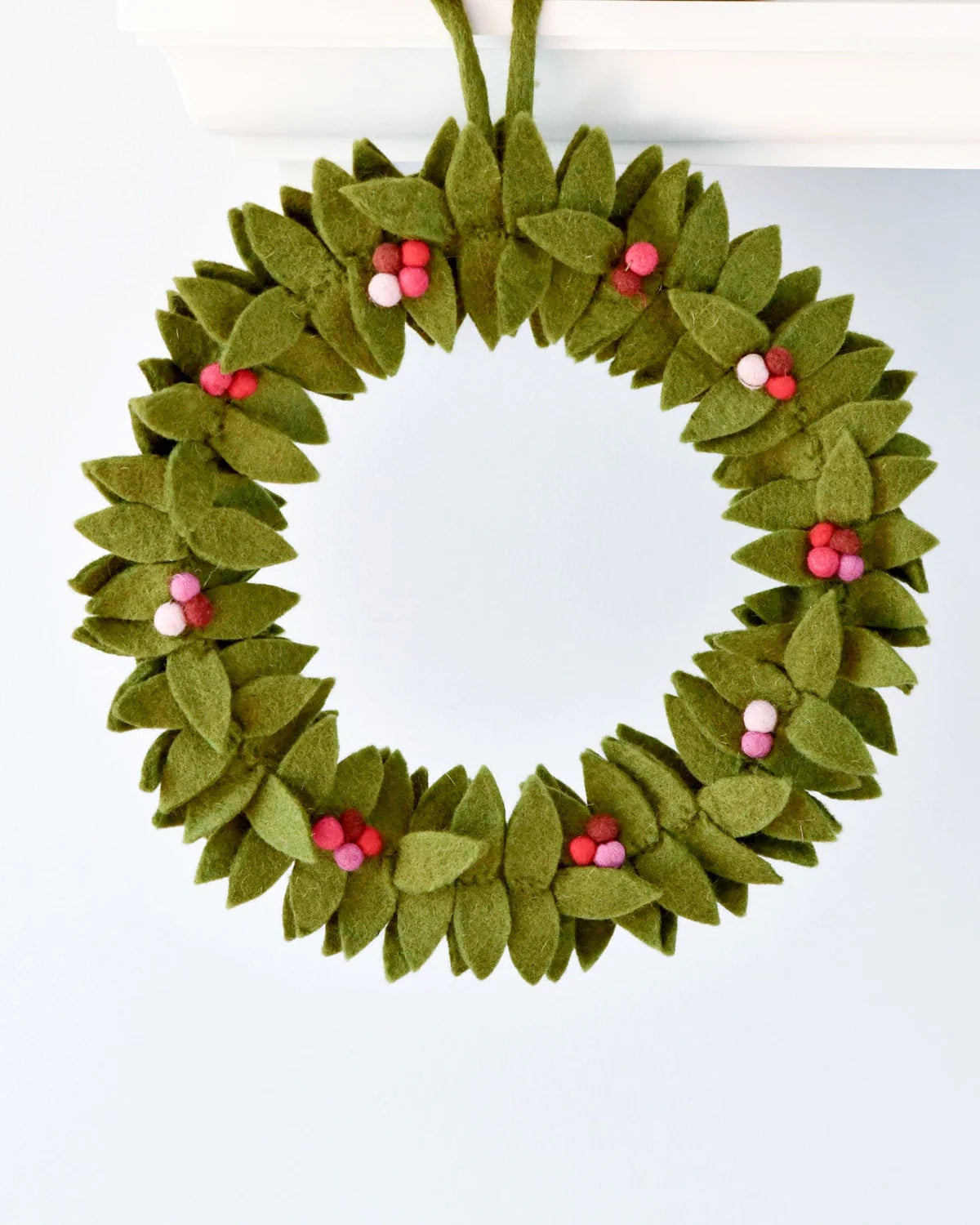 Felt Holly Wreath w/Pink Berries