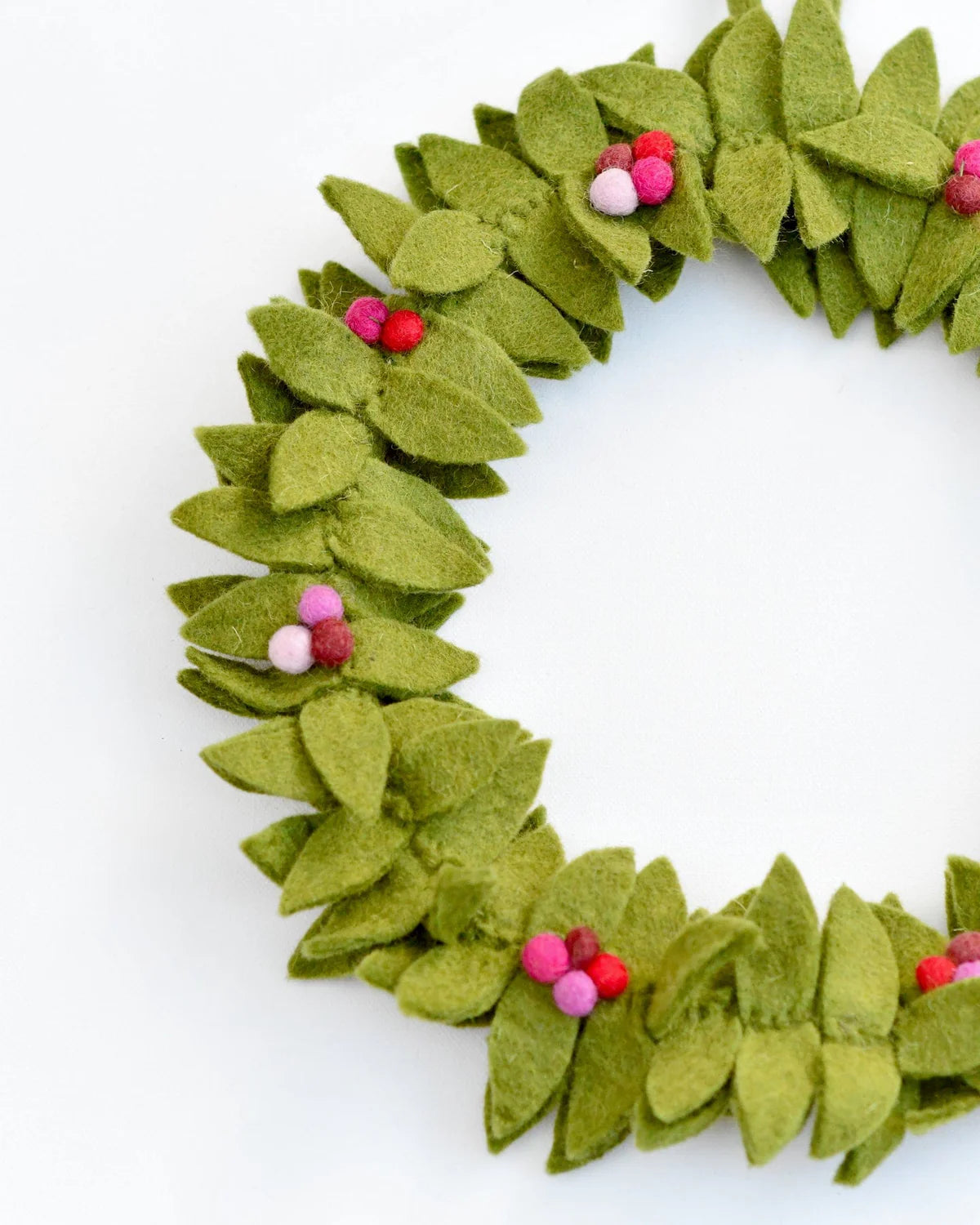 Felt Holly Wreath w/Pink Berries