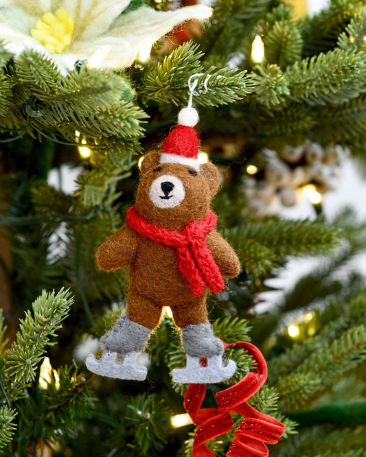 Felt Brown Bear With Ice Skates