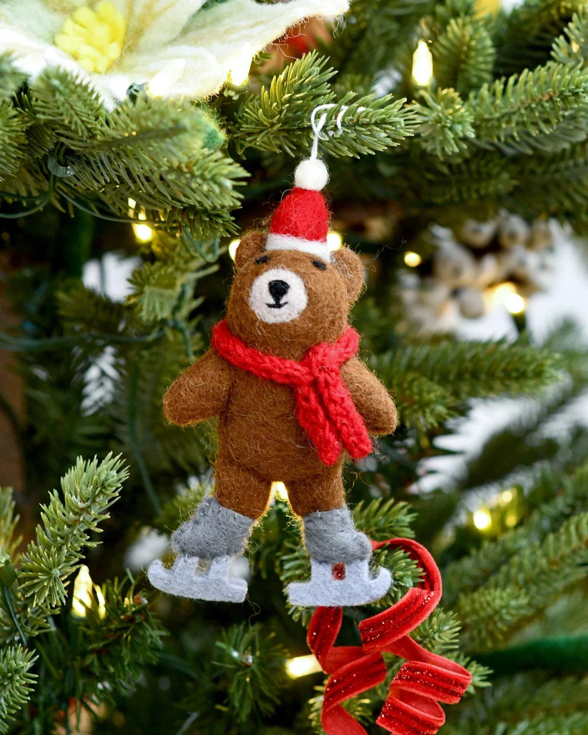 Felt Brown Bear With Ice Skates