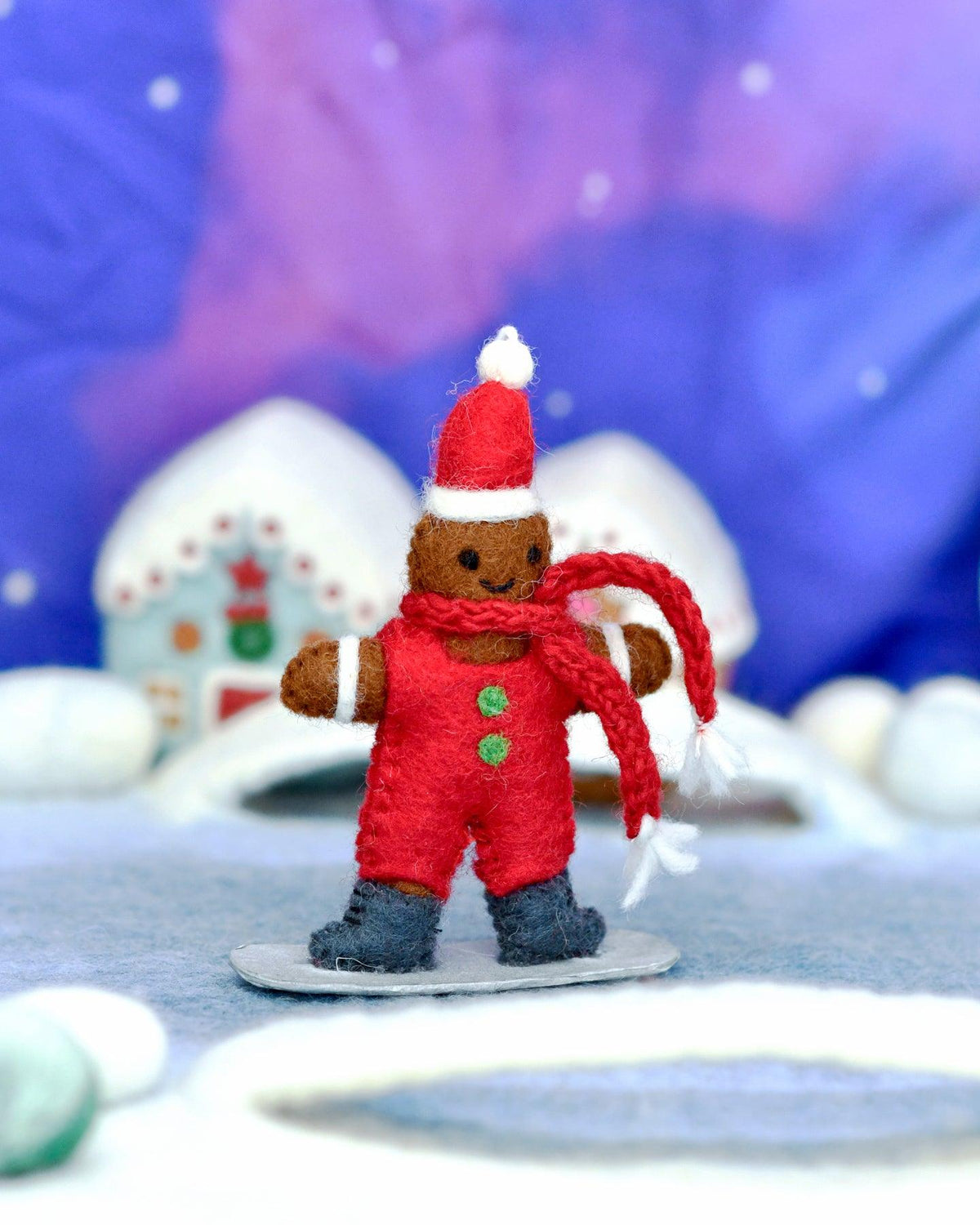 Felt Gingerbread on Snowboard