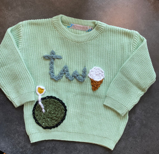 "Two" Golf-Themed Birthday Sweater