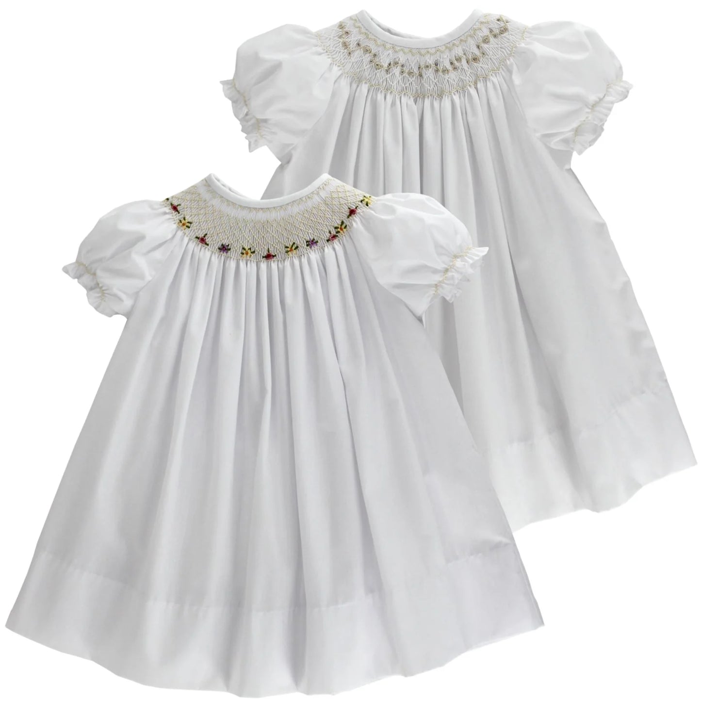 White Bishop Dress with Ecru Embroidery