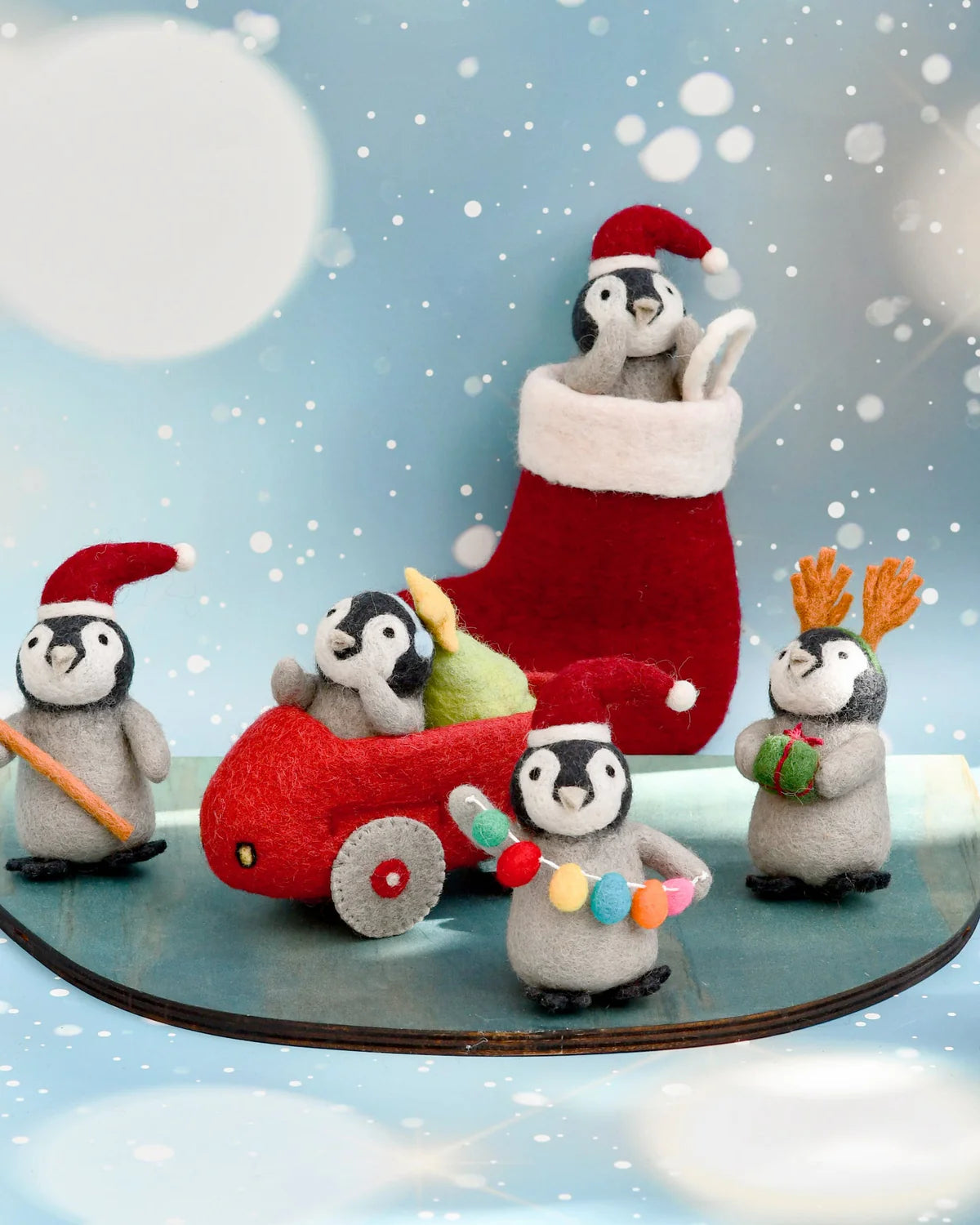 Felt Penguin in Car with Tree