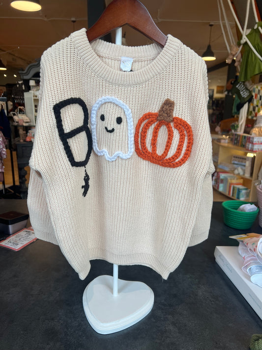 Hand Embroidered Boo Knit Cream Sweater