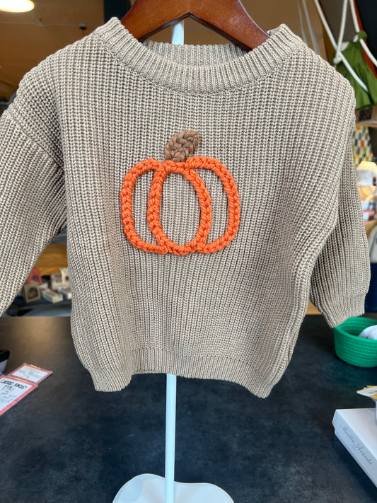 Embroidered Pumpkin on Coffee Sweater