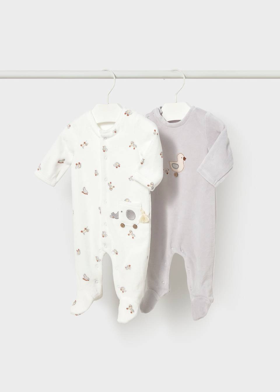Cream Velour Duck Print Romper
