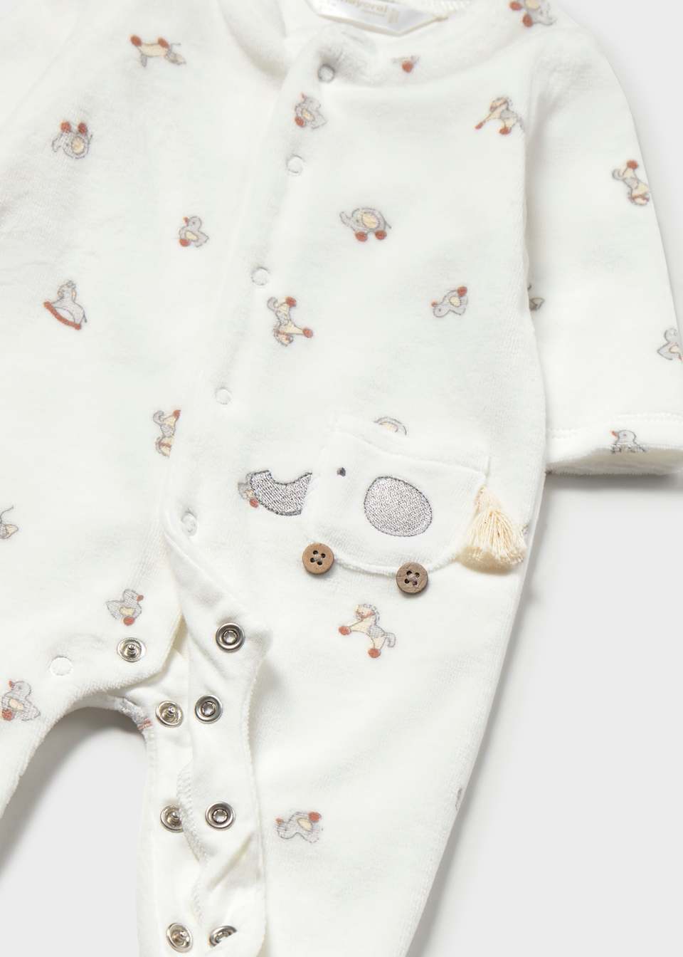 Cream Velour Duck Print Romper