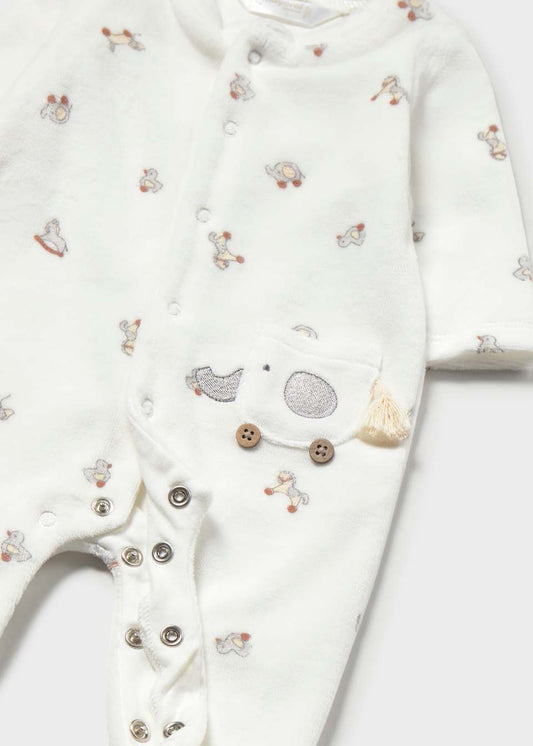 Cream Velour Duck Print Romper