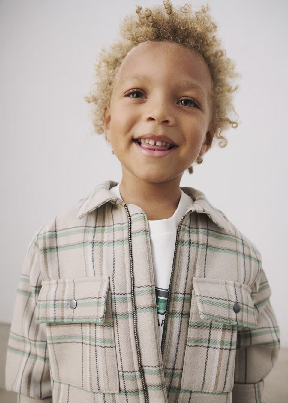 Green/Taupe Plaid Boys' Overshirt