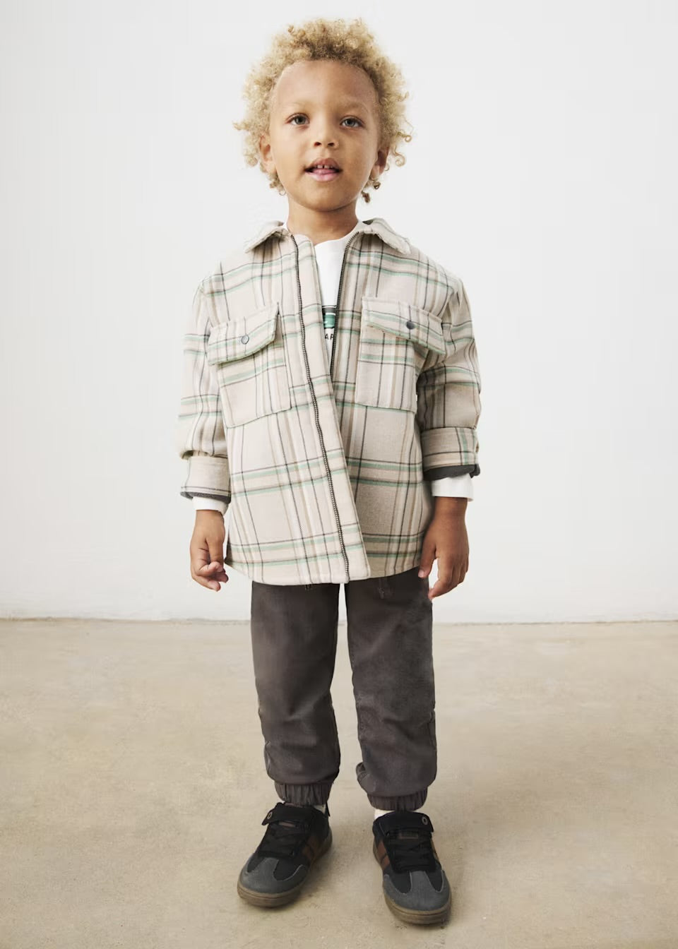 Green/Taupe Plaid Boys' Overshirt