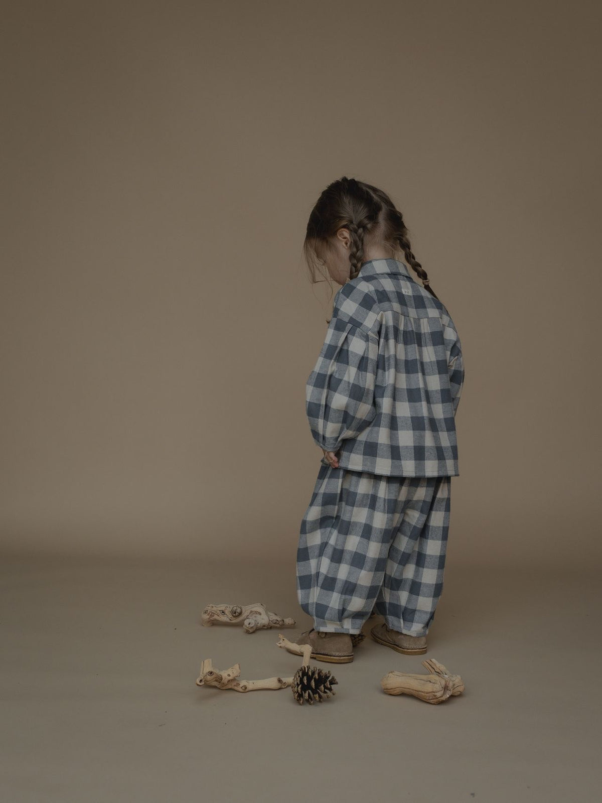 Fog Blue Gingham Lodge Pants