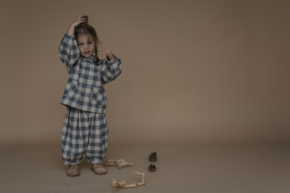 Fog Blue Gingham Lodge Pants