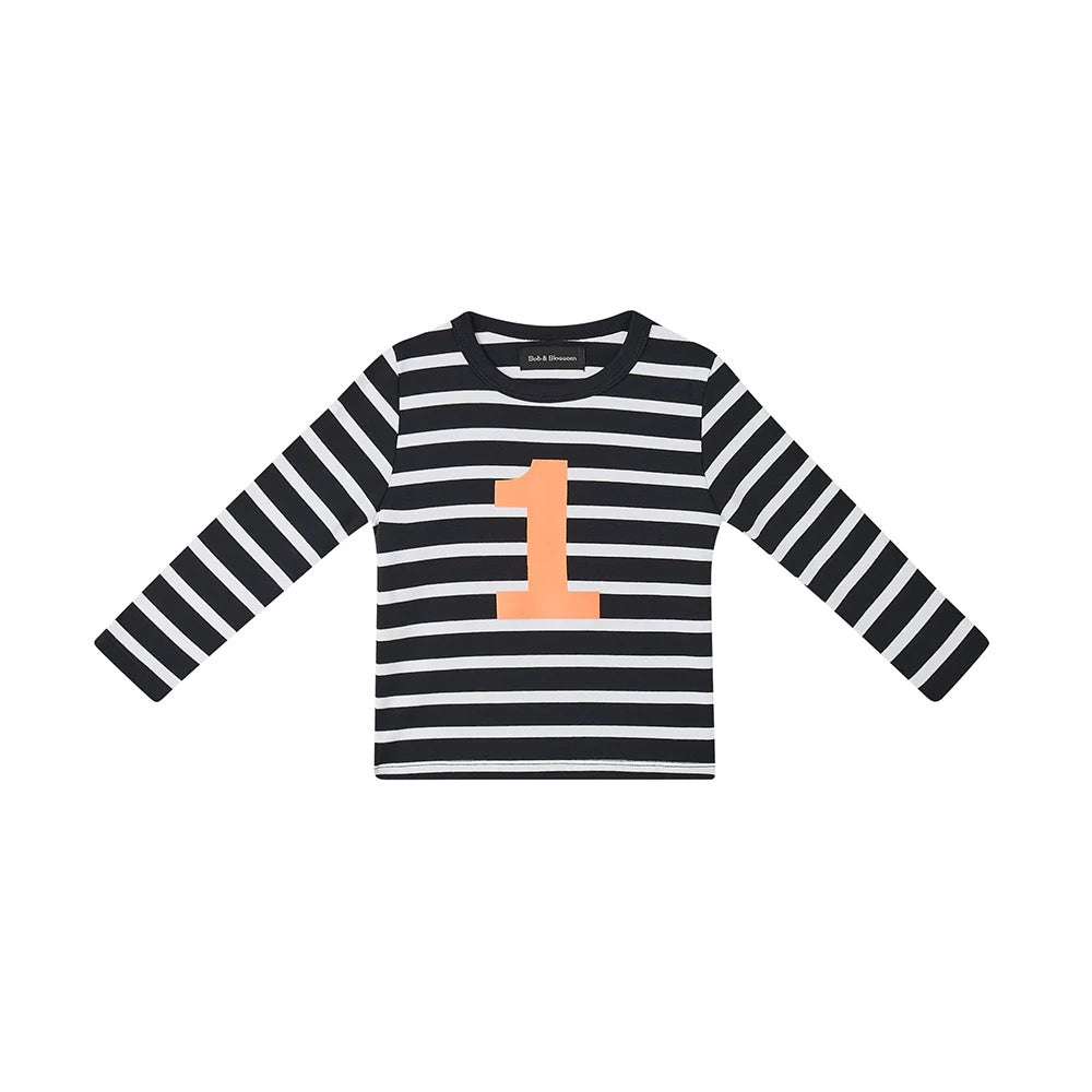 Black/White Striped Number (Orange) Tee