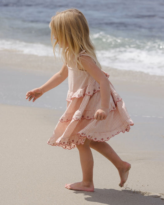 Petal Gingham Ruffled Swing Dress