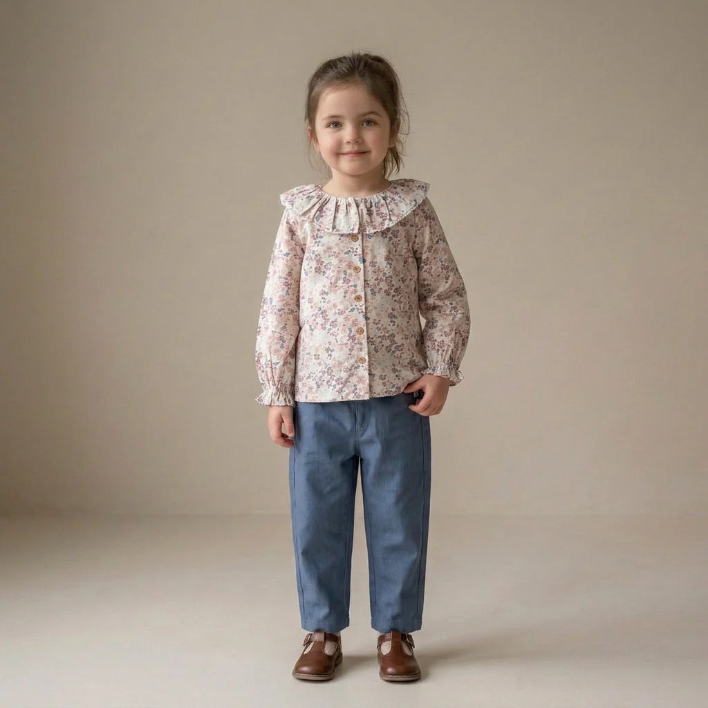 Wild Sprig Organic Ruffle Button Top