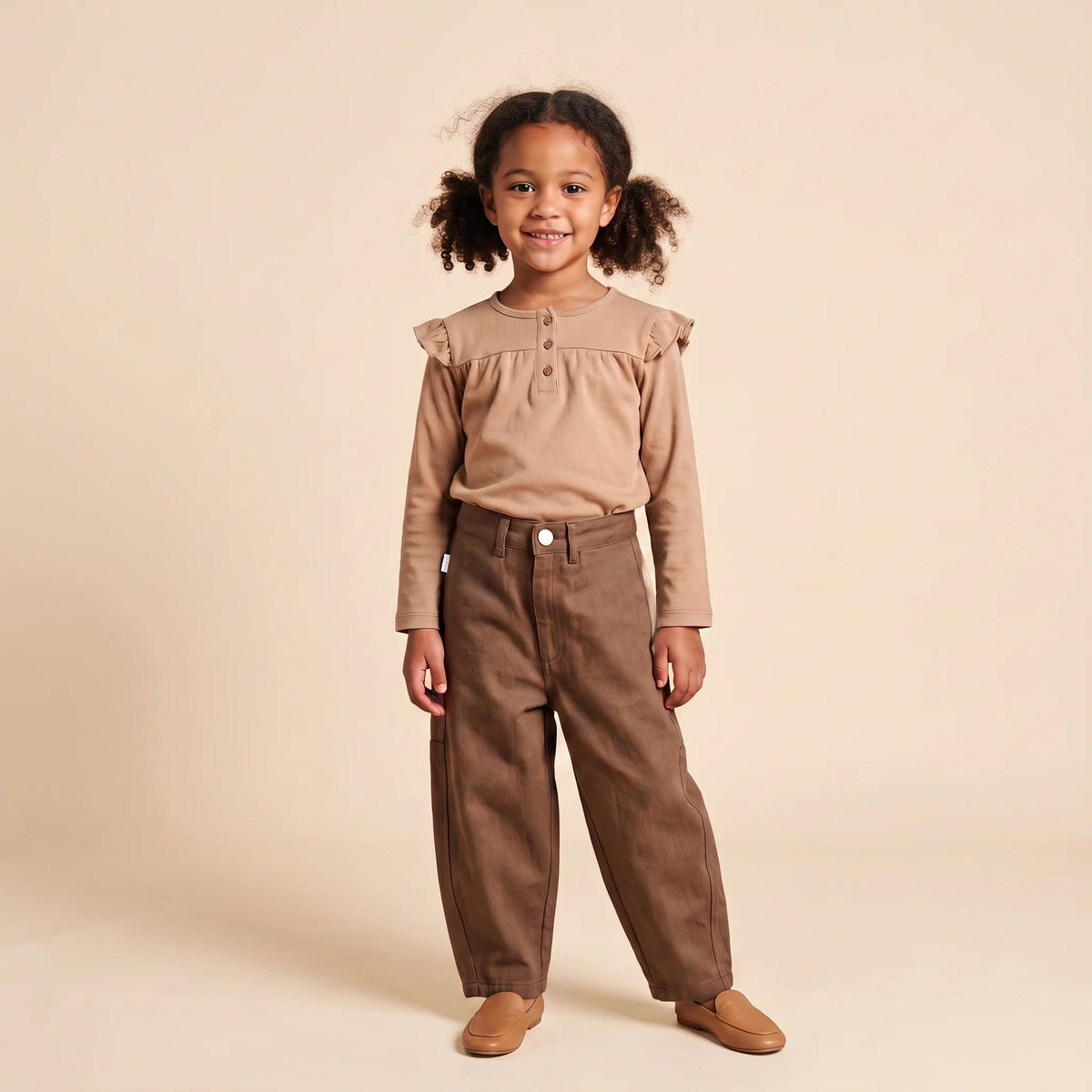 Brown Organic Twill Barrel Pants