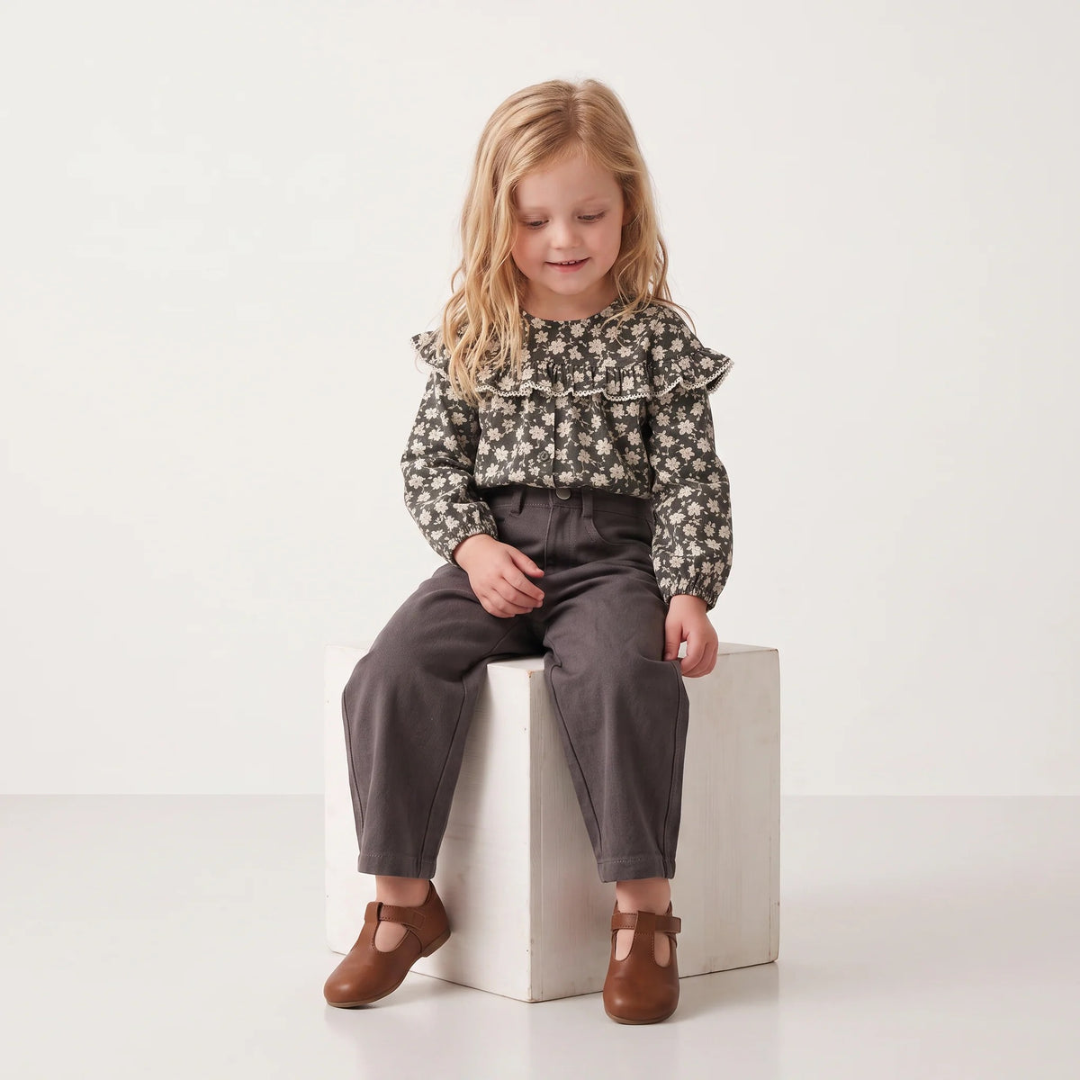 Charcoal Organic Twill Barrel Pants
