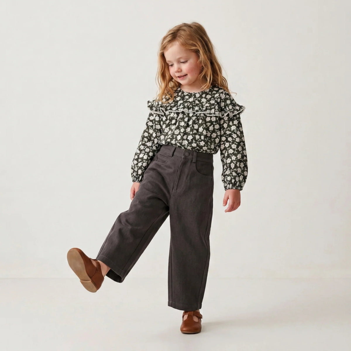 Charcoal Organic Twill Barrel Pants