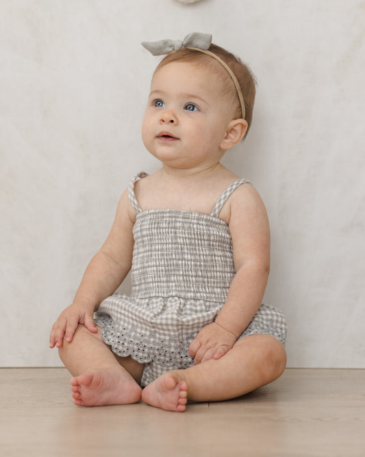 Mae Smocked Sage Gingham Bloomer Set