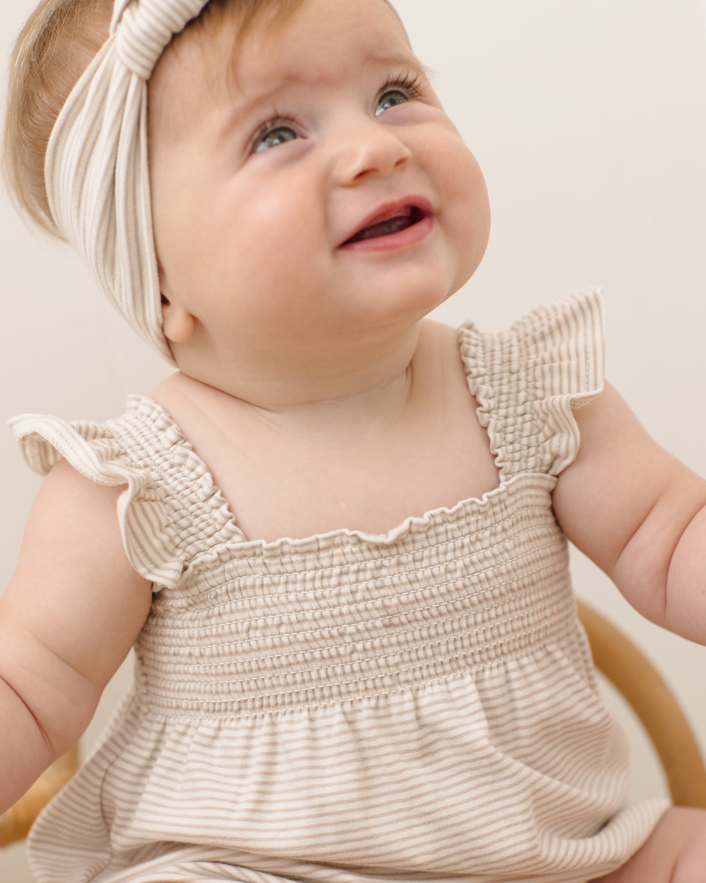 Oat Stripe Ruffle Sleeve Romper