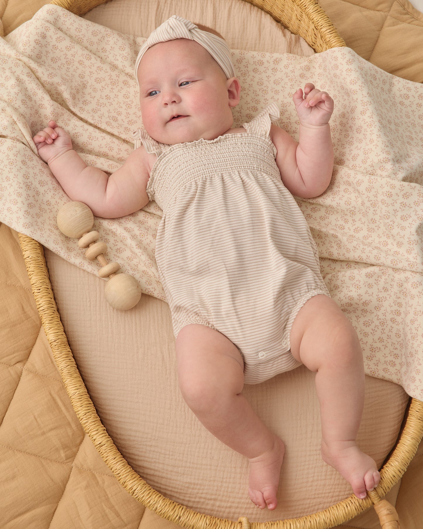 Oat Stripe Ruffle Sleeve Romper