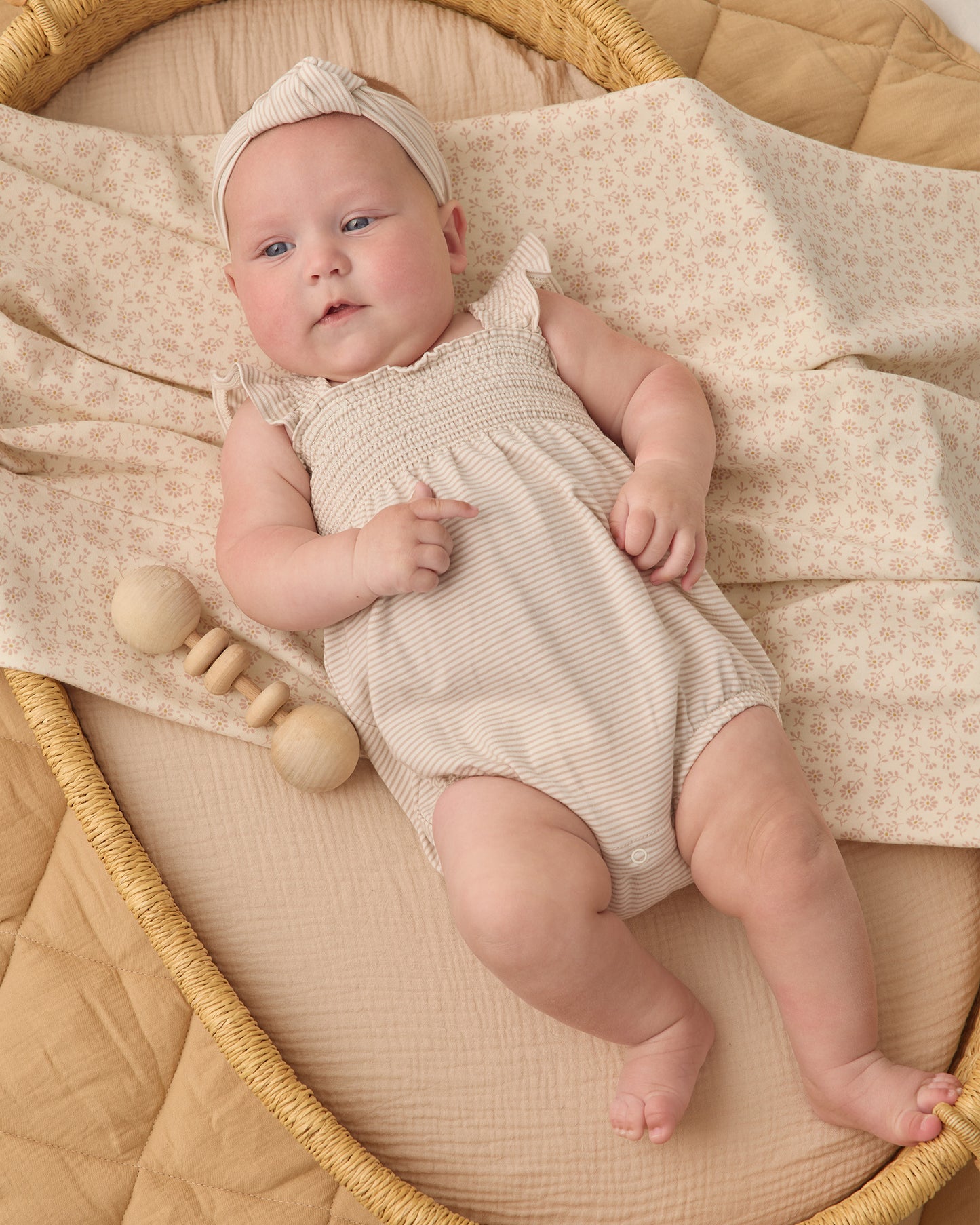 Oat Stripe Ruffle Sleeve Romper
