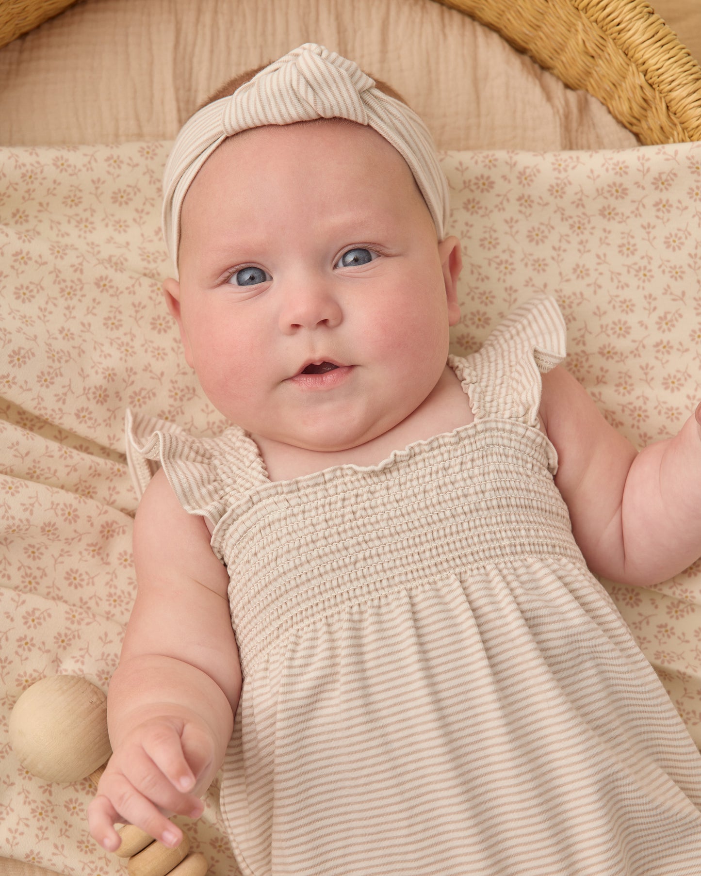 Oat Stripe Ruffle Sleeve Romper