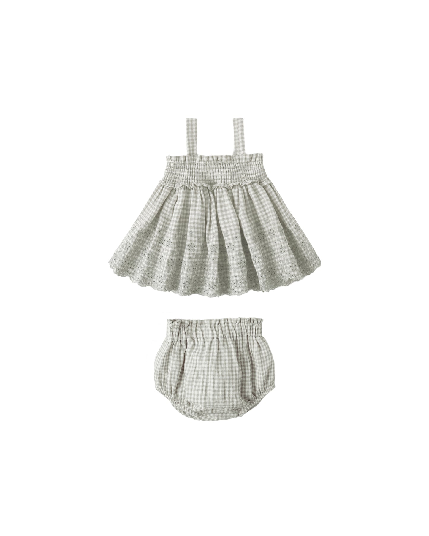 Mae Smocked Sage Gingham Bloomer Set