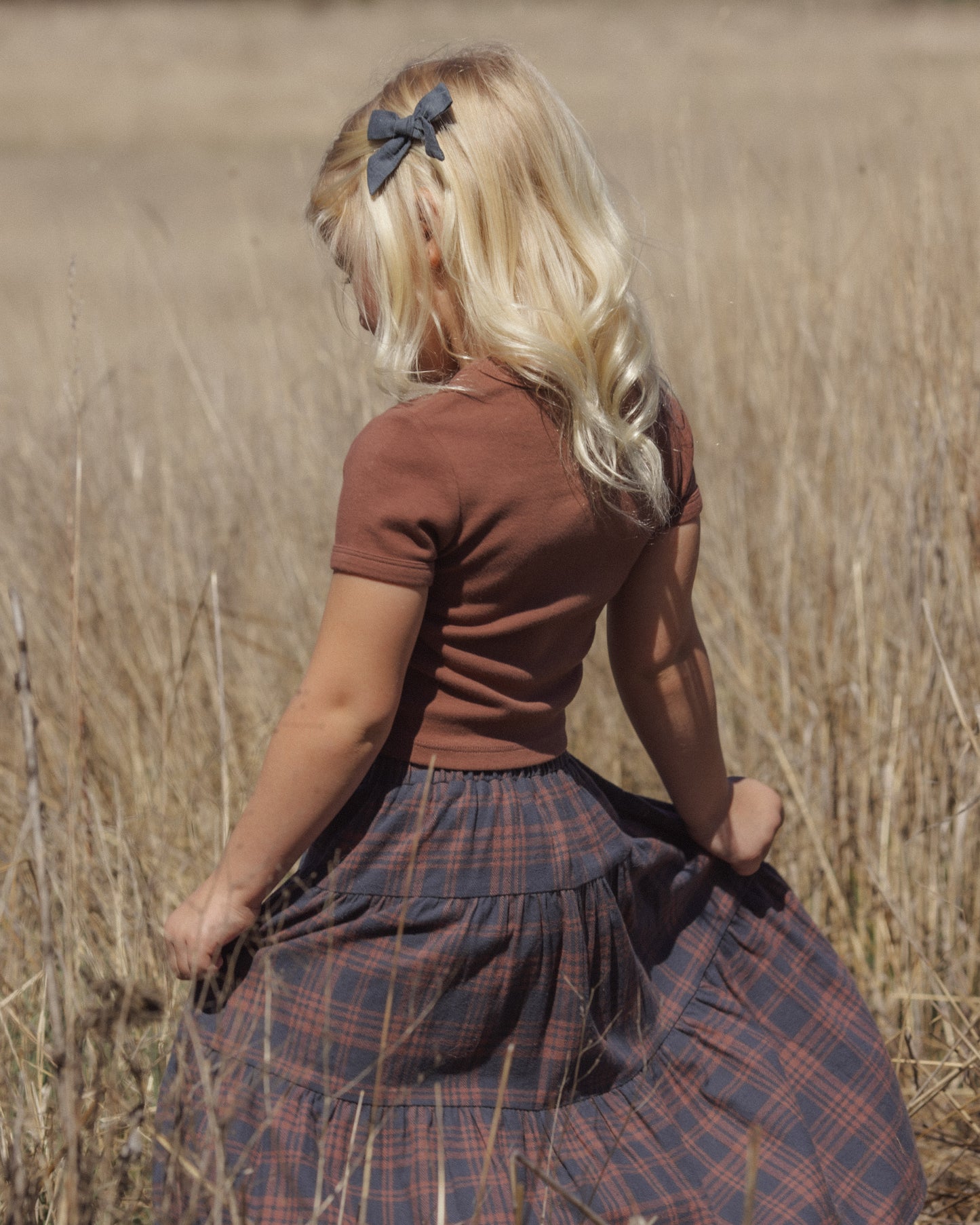 Midnight Plaid Tiered Midi Skirt