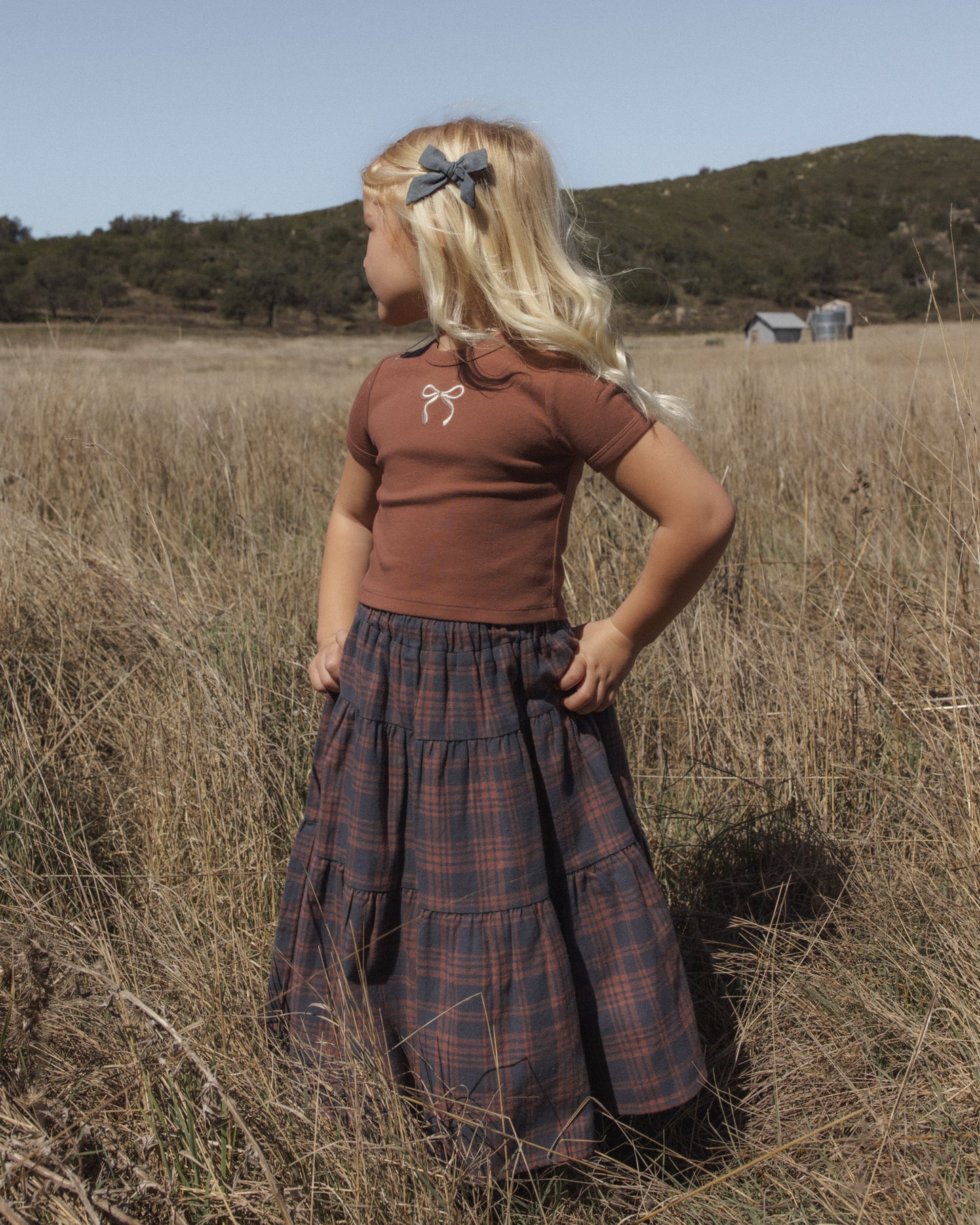 Midnight Plaid Tiered Midi Skirt