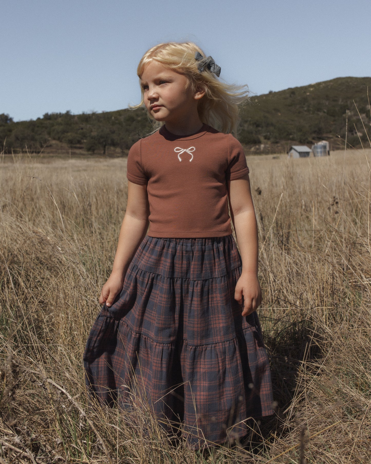 Midnight Plaid Tiered Midi Skirt